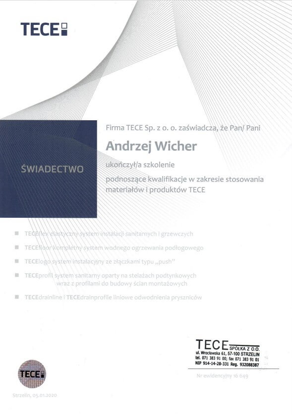Certyfikat NTS-Energy od TECE